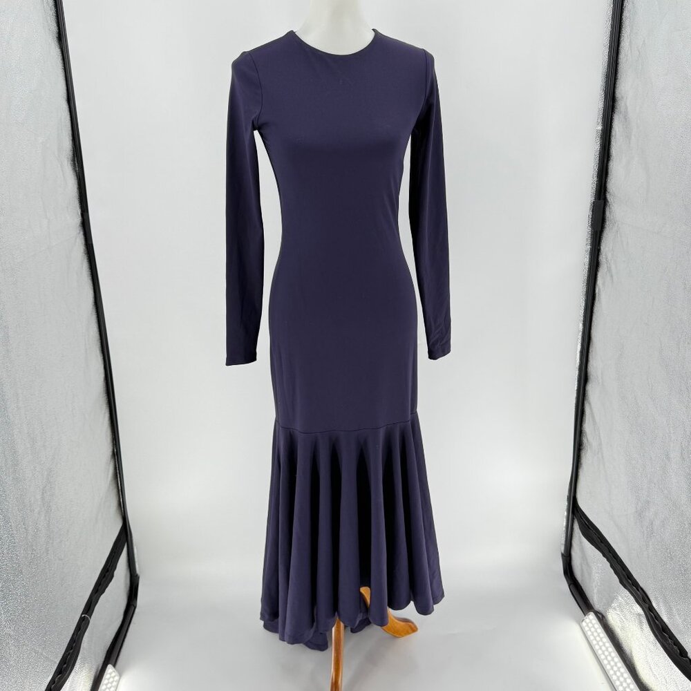 Susana Monaco Eggplant Long Sleeve Maxi Dress With Flared Hem Nylon/Spandex S